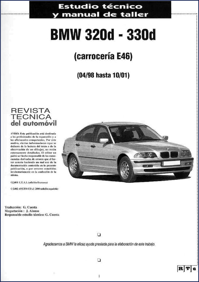 BMW 320d and 330d E46 Workshop Manual cover for 2002 model year