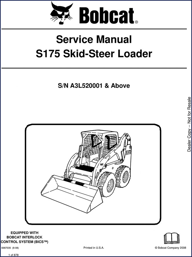 Bobcat S175 skid-steer loader service manual cover 2008 878 pages OEM factory document