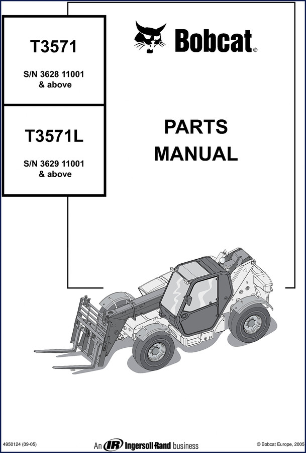 Bobcat T3571 T3571L 2005 Parts Catalog OEM factory manual cover