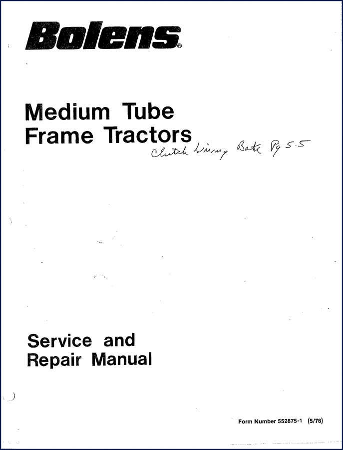 Bolens 600 service manual 1978 cover showing medium tube frame tractor and repair instructions