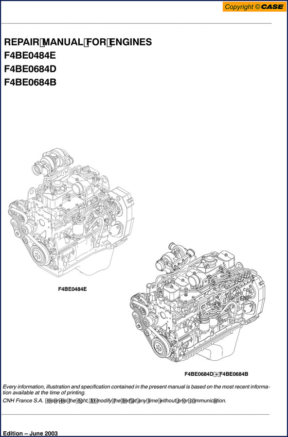 Case F4BE0484E, F4BE0684D, F4BE0684B 2003 Repair Manual cover page