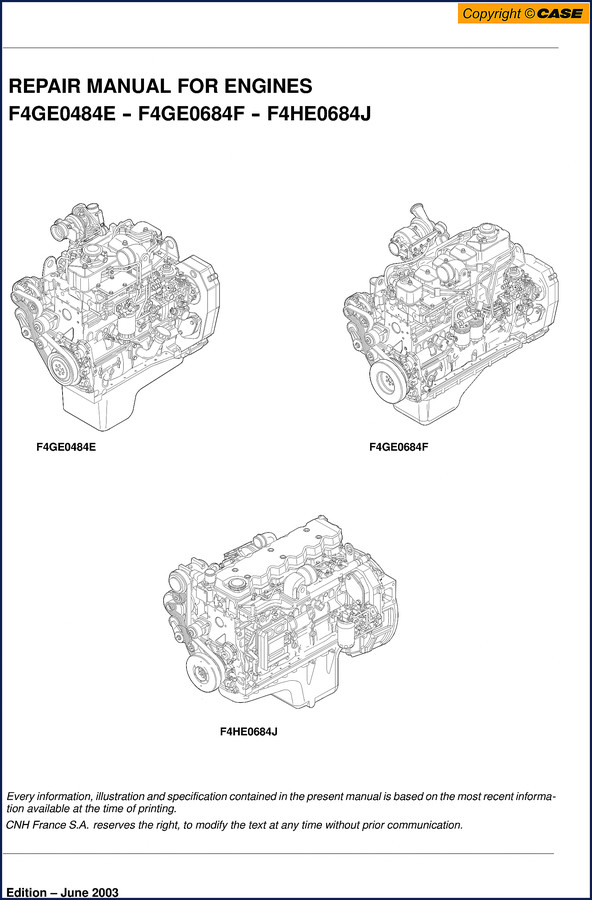 Case F4GE0484E, F4GE0684F, F4HE0684J 2003 factory repair manual cover