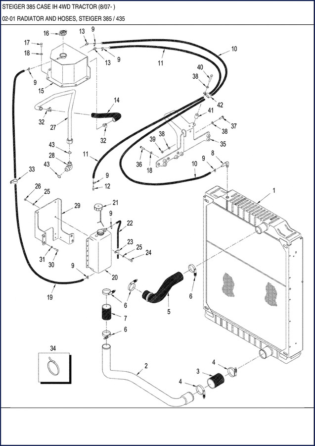 CASE IH STEIGER 385/435 Parts Catalog cover showing radiator and hose diagram