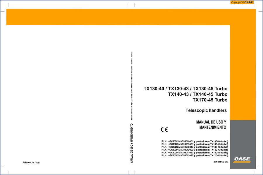 Case TX130-40 Operators Manual cover - 191 pages OEM factory document for TX140-45, TX170-45, TX130-45, TX130-40, TX130-43 telehandlers