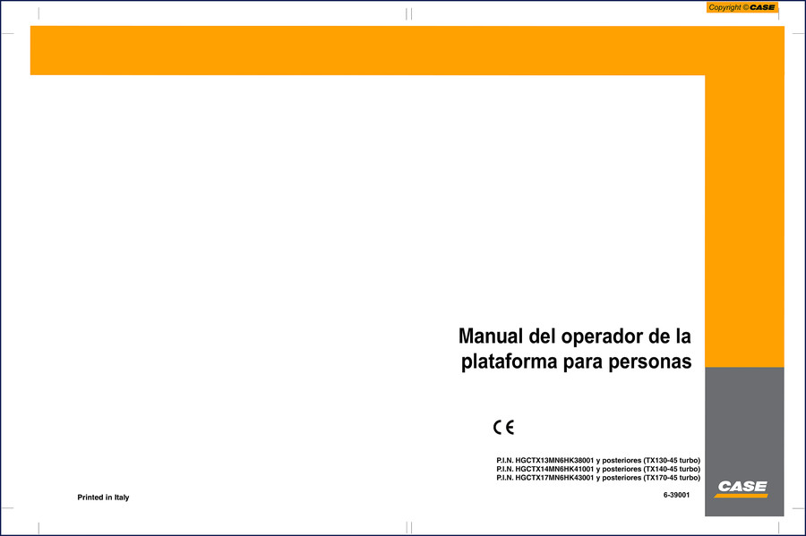 Case TX130-45 TX140-45 TX170-45 2006 Operators Manual cover