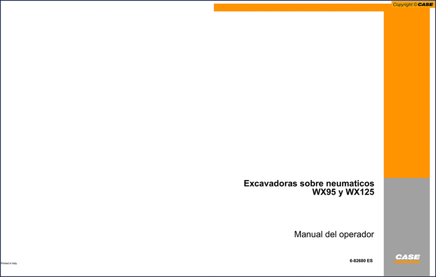 Case WX95 WX125 Operators Manual cover showing excavator model and factory documentation