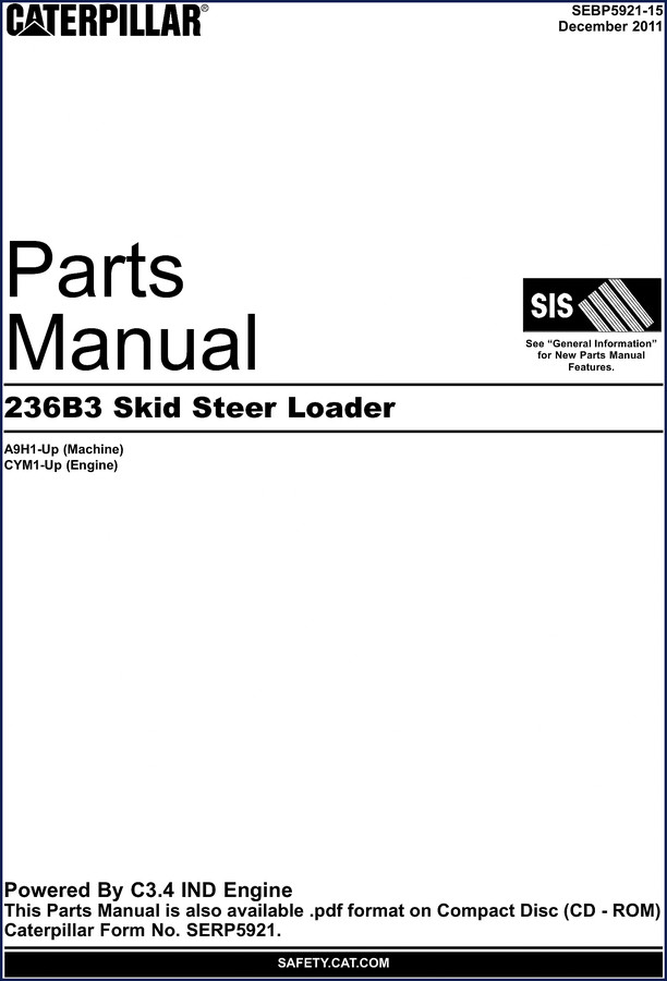 Caterpillar 236B3 2011 Parts Catalog – OEM factory parts manual cover