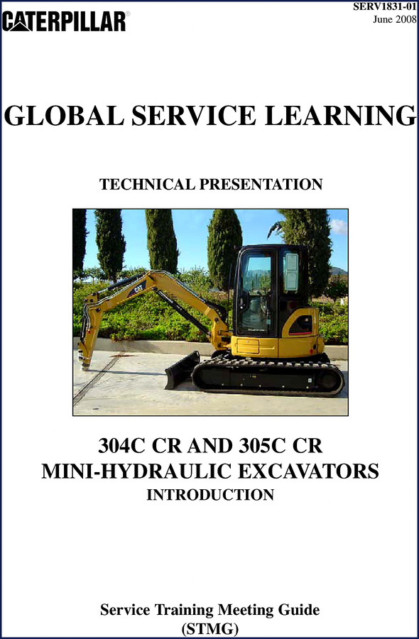 2008 Caterpillar 304C CR and 305C CR Training Manual cover showing excavator illustration