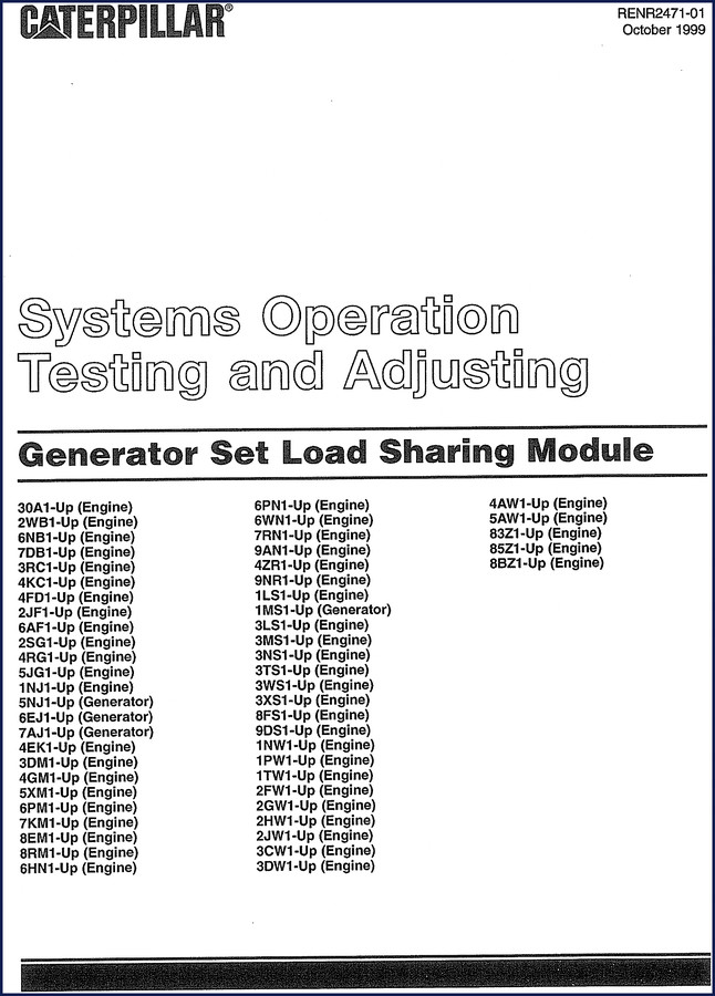Caterpillar 30A1, 6NB1, 7DE1, 8KC1, 4KC1 1999 Technical Manual - Generator Set Load Sensor cover page
