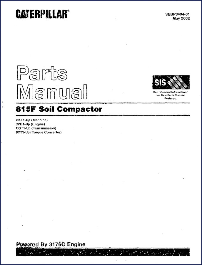 Caterpillar 815F Soil Compactor Parts Catalog 2002 OEM factory manual cover showing machine and manual