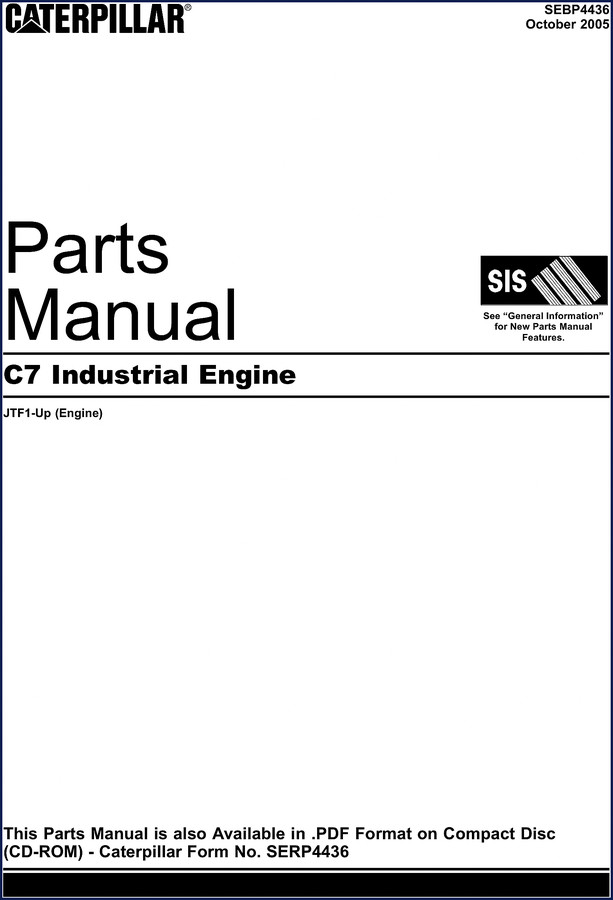 Caterpillar C7 Industrial Engine 2005 Parts Catalog cover page showing OEM manual