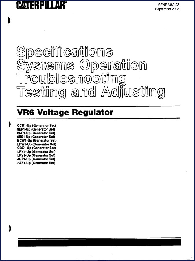 Caterpillar CCB1 generator set troubleshooting manual cover - 2003, VR6 Voltage Regulator