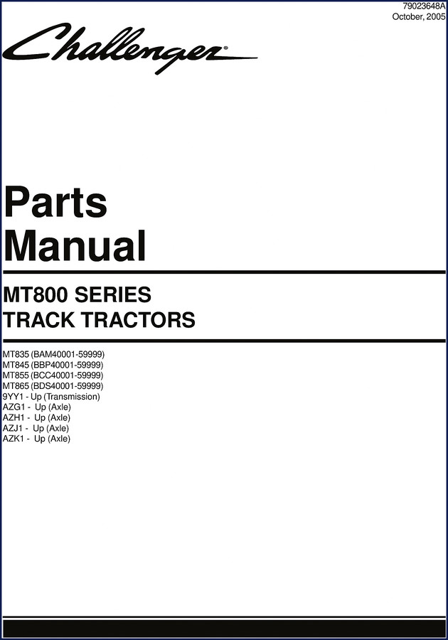 Challenger MT800 series track tractors parts manual 2005 1265 pages OEM factory catalog