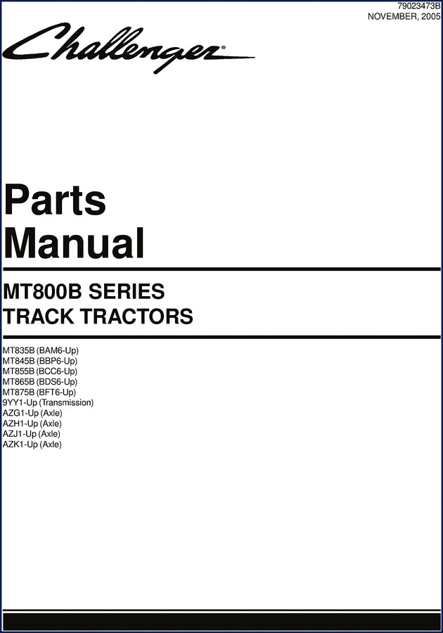 Challenger MT800B Series Track Tractor 2005 Parts Catalog cover page