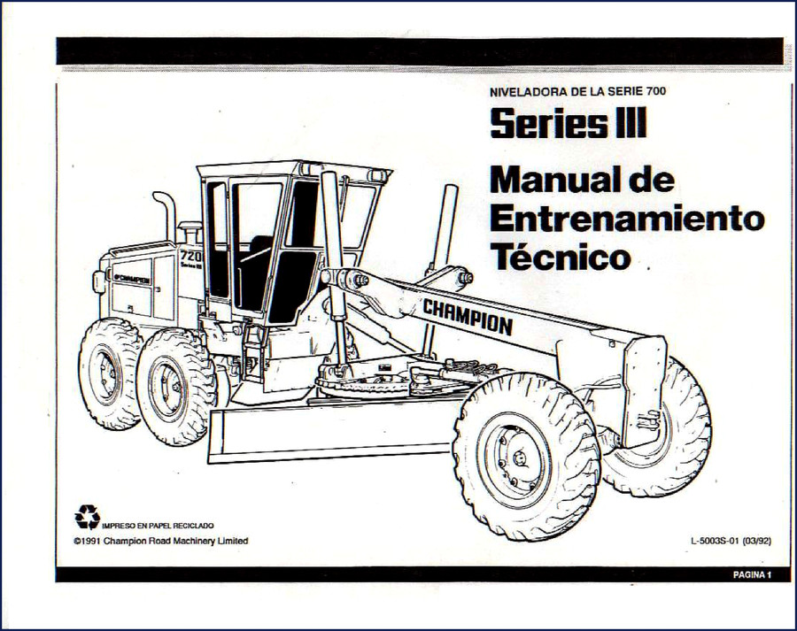 Champion 720 710A 780 780A 1991 Training Manual front cover
