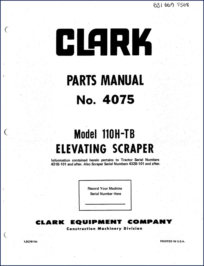 Clark-hurth 110H-TB Parts Catalog cover - factory OEM parts manual 220 pages