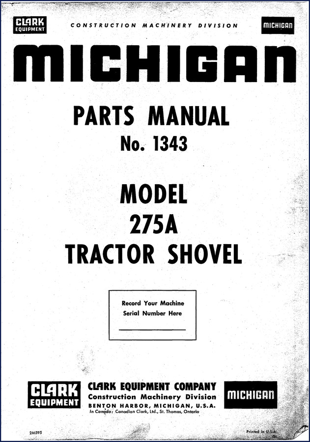 Clark-hurth 275A Tractor Shovel Parts Catalog cover page, factory OEM document