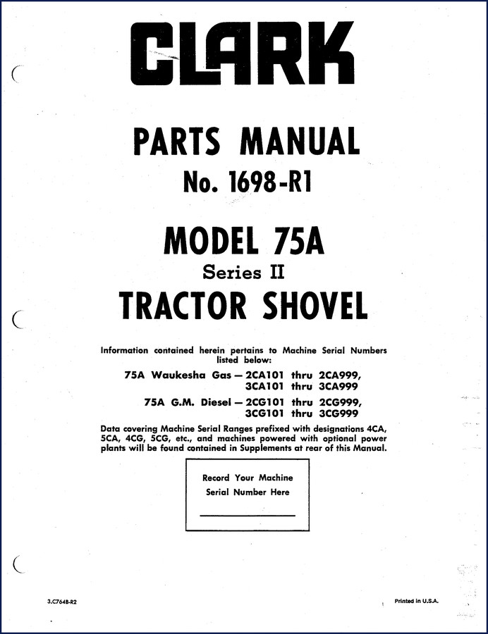 Clark-hurth 75A Series II Tractor Shovel Parts Manual cover