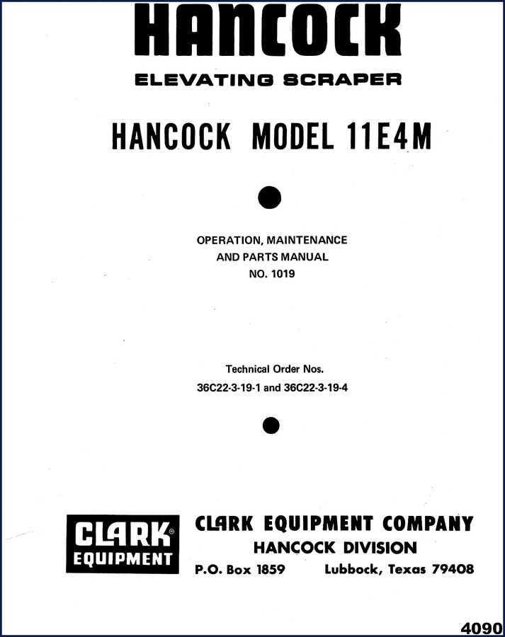 Clark Equipment 11E4M Operation, Maintenance and Parts Manual – factory cover from 1966