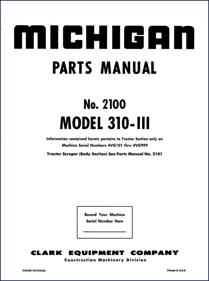 Clark Equipment 310III Parts Catalog cover - 96 page OEM manual for tractor section
