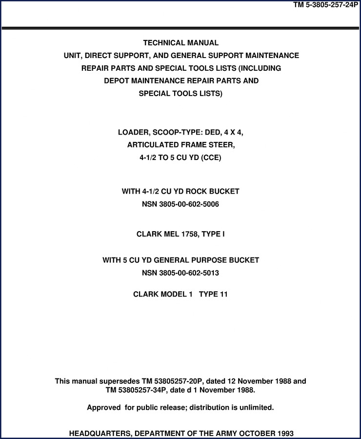 Clark-hurth MEL 175B 1993 technical manual cover showing TM 5-3805-257-24P