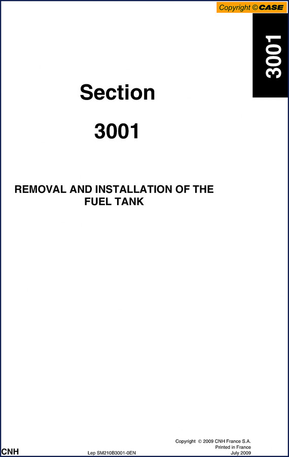 CNH CX210B 2009 Repair Manual cover showing excavator engine bay diagram