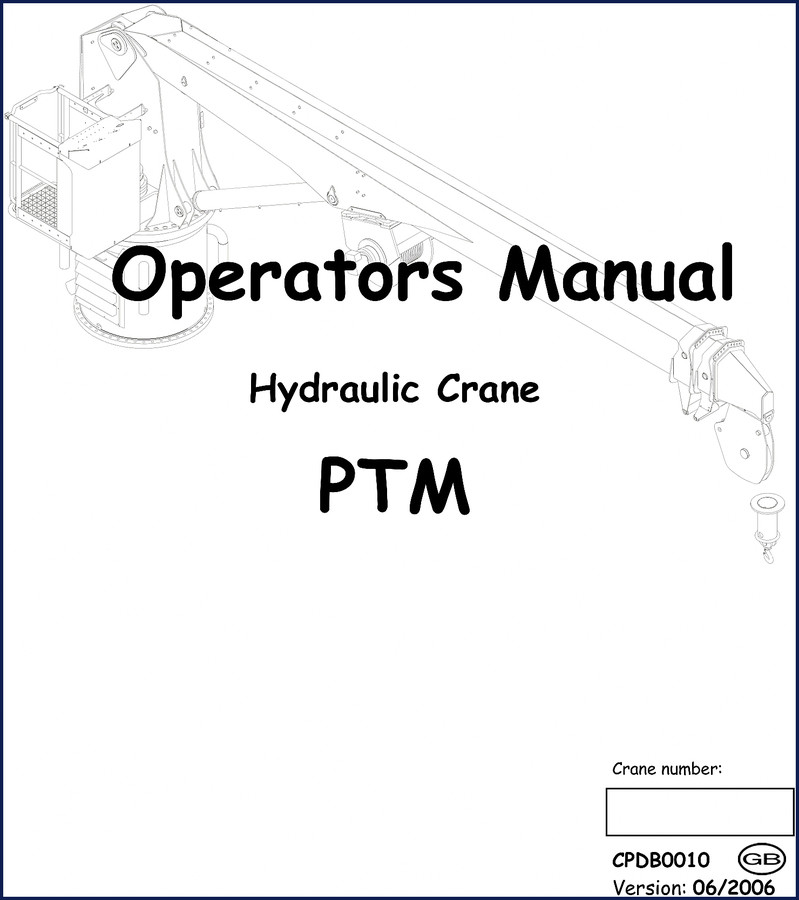 Crane Power PTM 2006 Operators Manual cover showing hydraulic crane and model designation