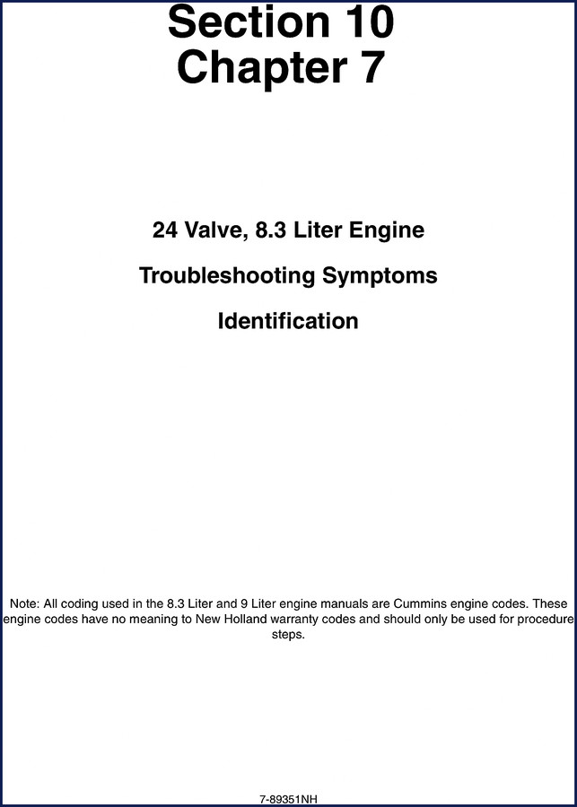 Cummins 8.3 Liter, 9 Liter Troubleshooting Manual cover showing 24-valve engine identification
