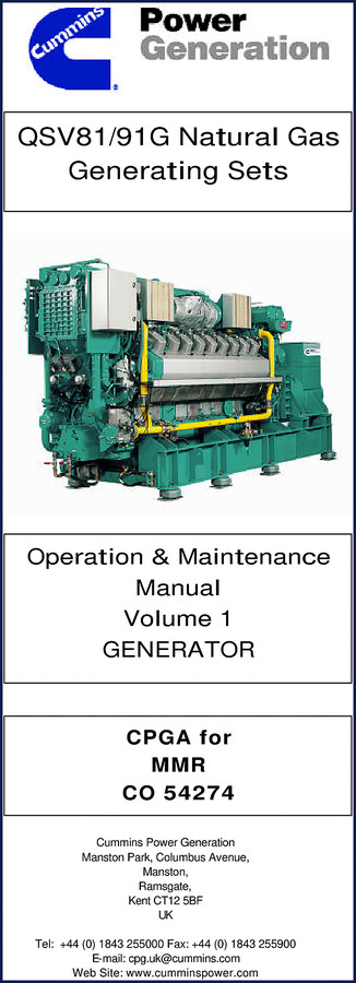 Cummins QSV81 and QSV91G factory service manual cover - 1173 pages OEM documentation for natural gas generating sets