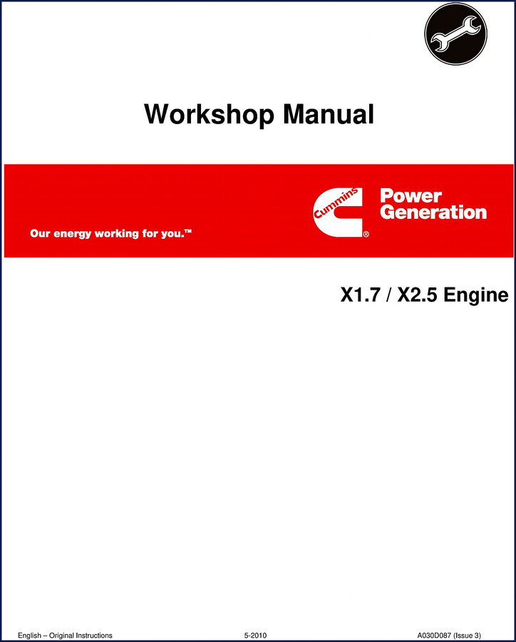 Cummins X1.7 and X2.5 2010 Workshop Manual cover page showing engine cutaway