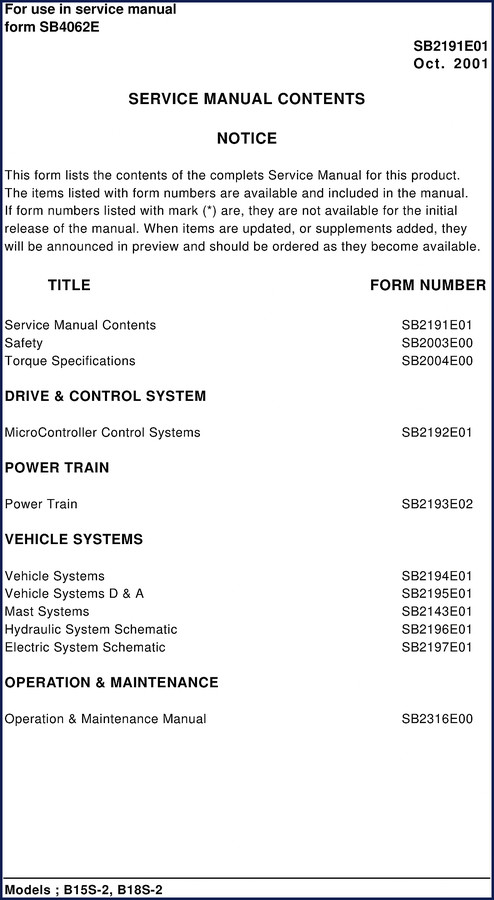 Daewoo B15S-2 and B18S-2 2001 Service Manual cover showing factory OEM documentation for bus models