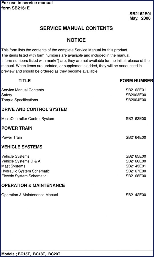 Daewoo BC15T 2000 service manual cover showing bus and manual title