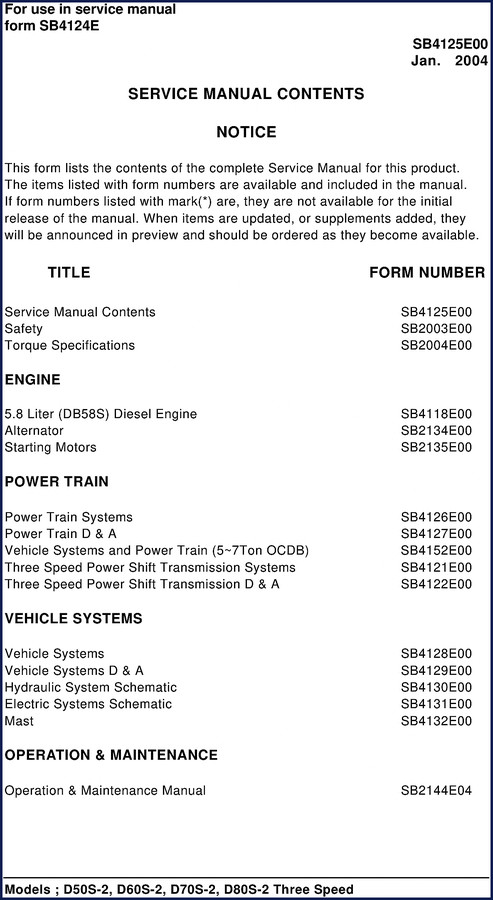 Daewoo D50S-2 Service Manual front cover 2004 OEM factory documentation