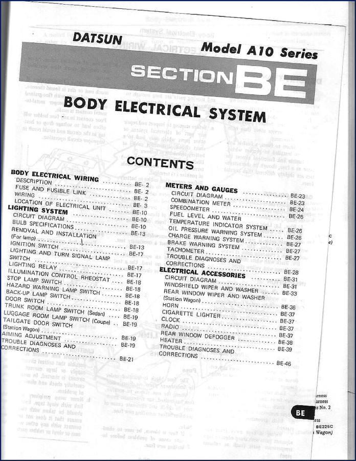Datsun A10 Electrical Schematic manual cover 49 pages OEM factory wiring diagram