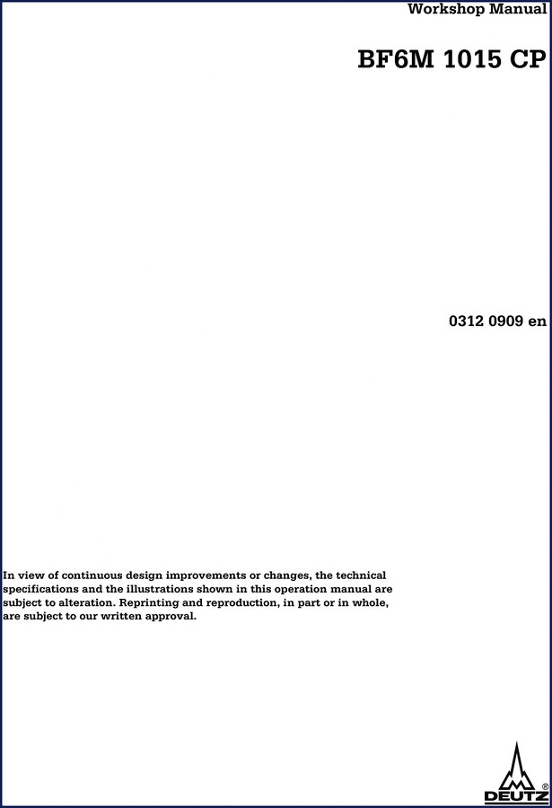 Deutz BF6M 1015 CP 2003 workshop manual cover showing engine diagram
