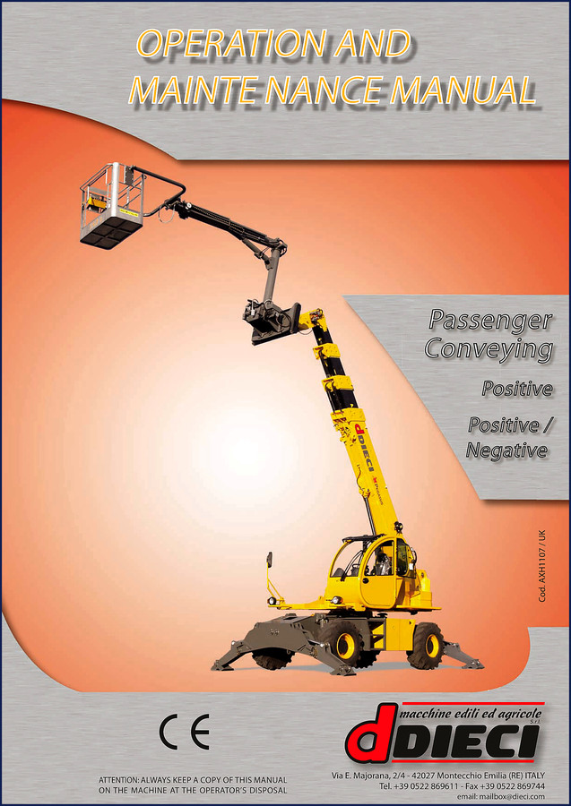 Dieci AXH 1107 Operators Manual cover – 47-page factory document for passenger conveying accessory