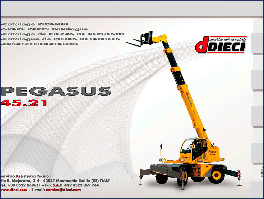 Dieci Pegasus 45.21 spare parts catalog page showing group divisions and exploded view diagrams