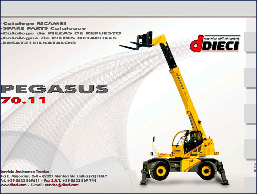 Dieci PEGASUS 70.11 Parts Catalog cover showing multilingual title and machine silhouette