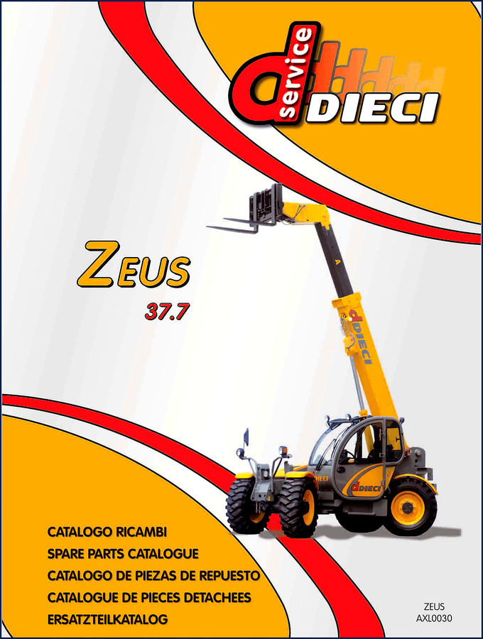 Dieci Zeus 37.7 Parts Catalog cover page showing ZEUS AXL0030 and multilingual title