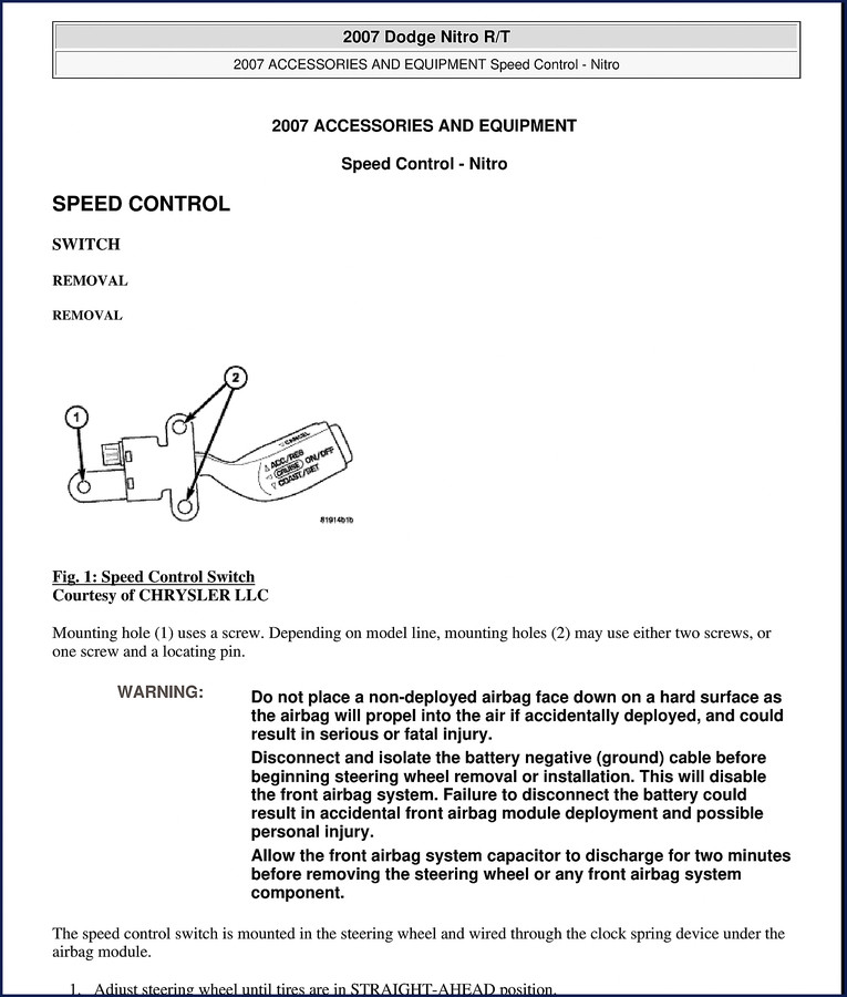 2007 Dodge Nitro R/T factory service manual cover - OEM Chrysler documentation