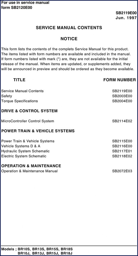 Doosan BR10S 1997 service manual 437 pages factory repair documentation