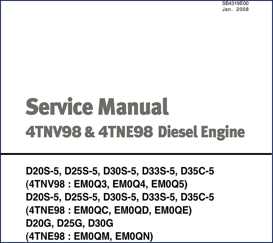 Doosan D20S D25S D30S D33S D35C 2008 service manual cover showing forklift and engine diagram