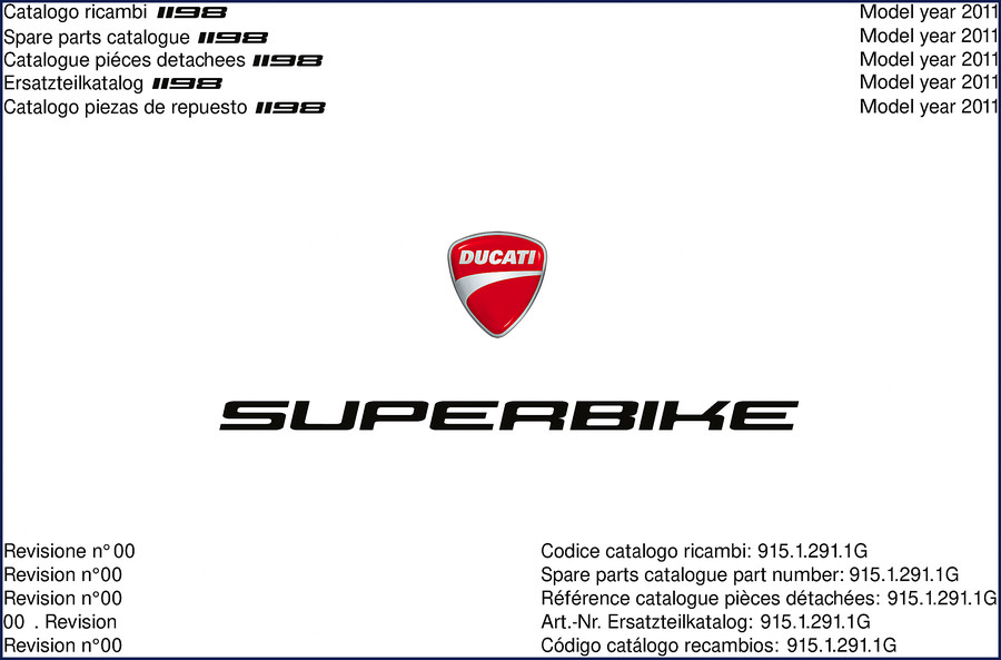Ducati 1198 2011 Parts Catalog cover – factory OEM spare parts catalogue