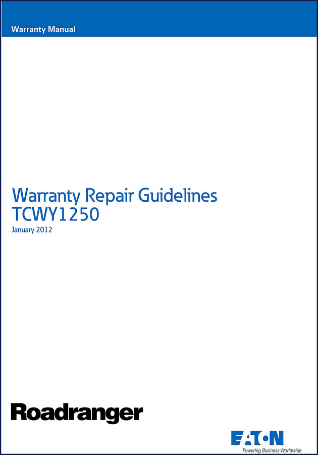 Eaton TCWY1250 2012 Repair Manual cover – factory warranty guidelines for transmission repair