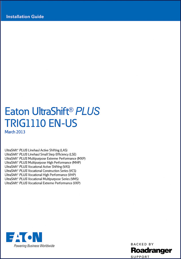 Eaton UltraShift PLUS 2013 Installation Manual cover, 112-page OEM document