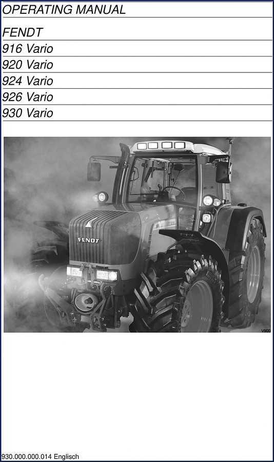 Fendt 900 Vario Series Operating Manual – 916 920 924 926 930 Vario user manual cover