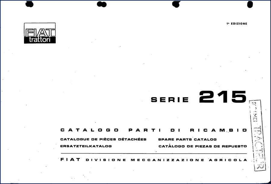 Fiat 215 Parts Catalog cover - 272 pages OEM factory parts catalog