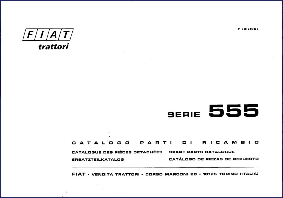 Fiat 555 spare parts catalog cover - 2nd edition, 287 pages, multilingual Italian/French/German/English/Spanish