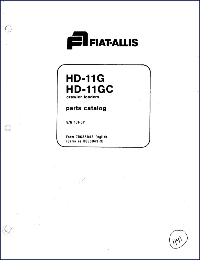 Fiatallis HD-11G HD-11GC 1971 Parts Catalog cover - OEM factory document