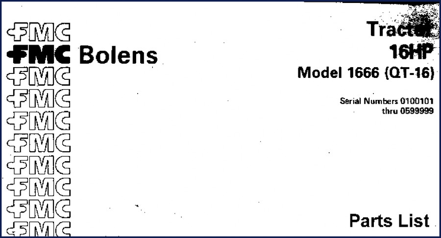 FMC Bolens 1666 Tractor Parts Catalog cover showing 16 HP model illustration